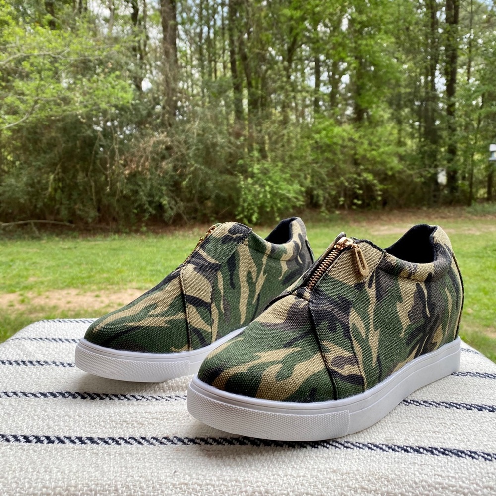 Green Camo Zip-Accent Slip-On Sneaker